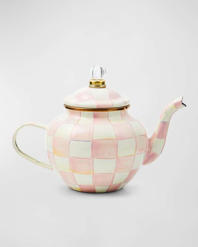 Rosy Check Enamel Teapot, 4 Cup
